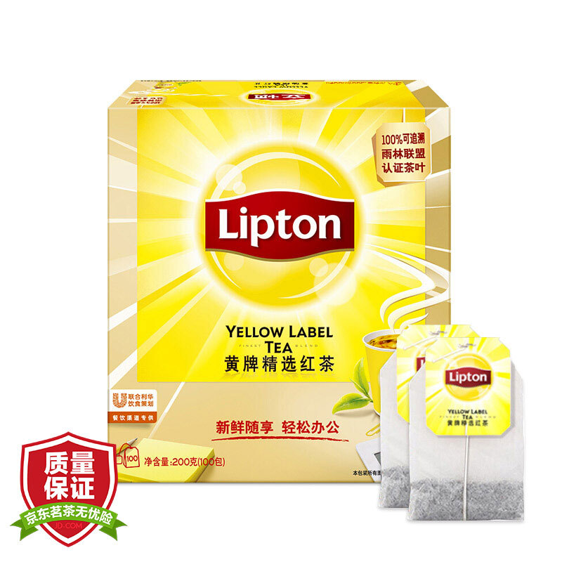 立顿（Lipton） 茶叶 100包200g 袋泡茶茶包 （黄牌精选红茶）