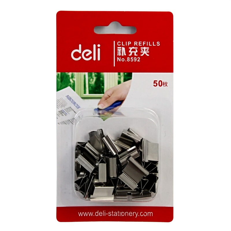 得力（deli） 8592 推夹器夹纸器 补充装夹子 1卡装 