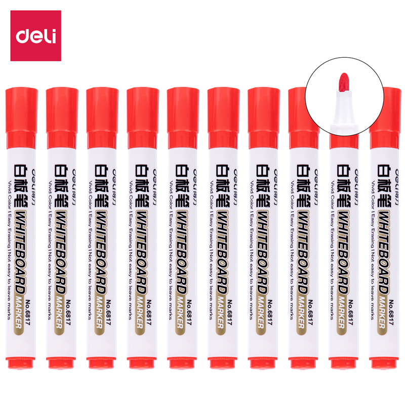 得力（deli） 6817 易擦白板笔 10支装（红色）