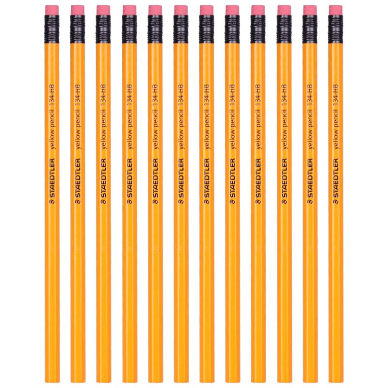 施德楼（Staedtler） 134 黄杆铅笔 带橡皮头 12支装（HB）