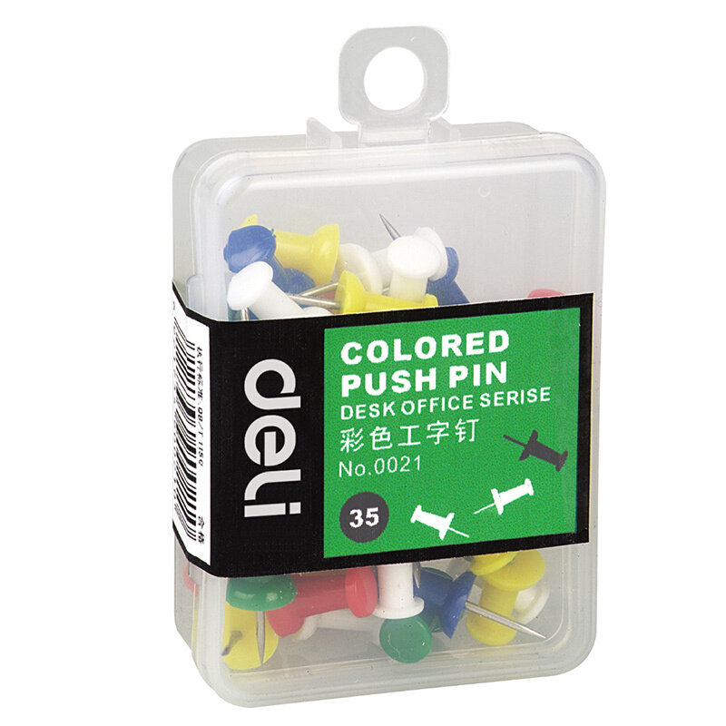 得力（deli） 0021 PP盒装彩色工字钉 35枚/盒（单盒装）