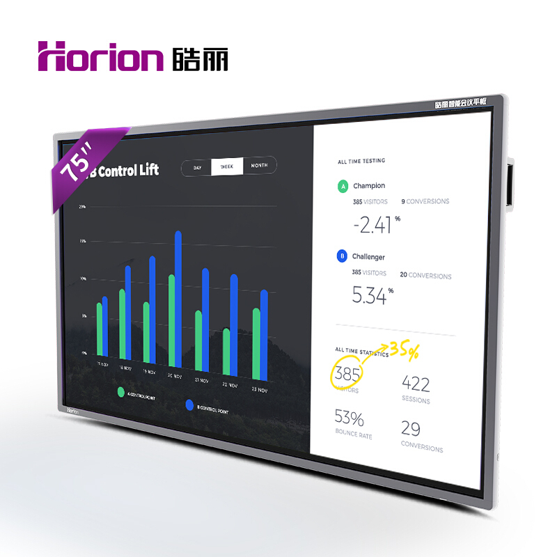 皓丽（Horion） 75M2 商显触控一体机 视频会议智能平板 培训教学 交互式 (75英寸/4K超高清 含移动支架 无线同屏器)