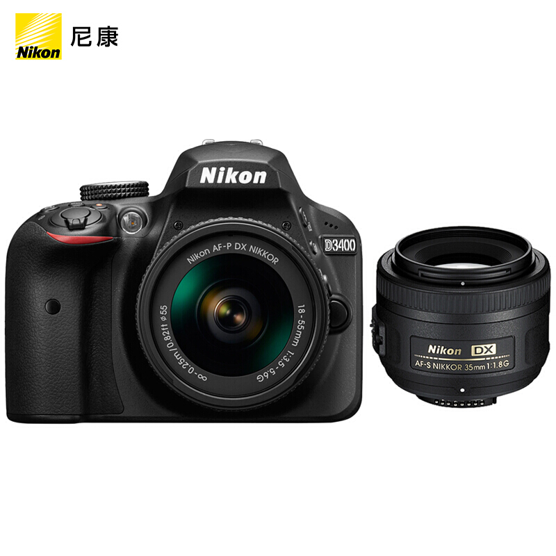 尼康（Nikon） D3400 入门单反数码照相机（AF-P DX 18-55mm f3.5-5.6G VR +AF-S DX 35mm f/1.8G） (双镜头套机) 