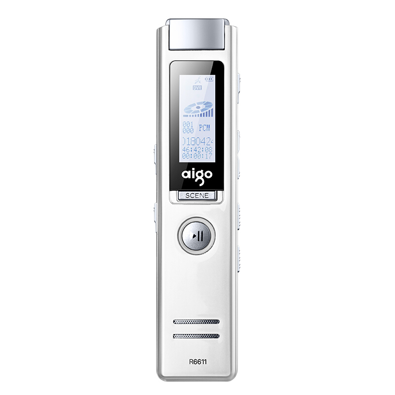 爱国者（aigo） R6611 录音笔 专业微型 高清远距降噪 MP3播放器 学习/会议采访取证录音 （白色8G）