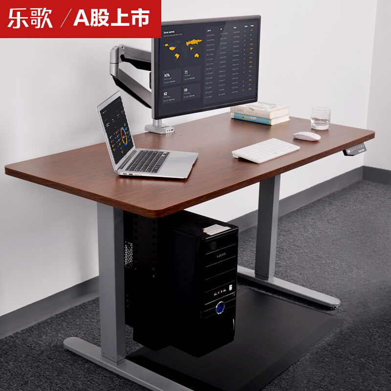 乐歌（Loctek） E1D 站立办公电动升降桌套装 (灰色桌架/胡桃木色桌板/方型1800x800mm) 
