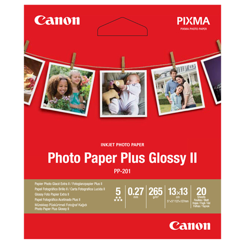 佳能（Canon） PP-201 高级光面照片纸 喷墨打印纸 (SQ 5in.20) 