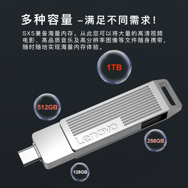 联想（Lenovo）256GB u盘 USB3.2/Type-C双接口 手机电脑两用 SX5 Pro系列 银色_http://www.szkoa.com/newimg/C202207/1658389609121.jpg